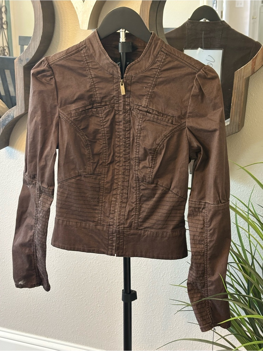 blanc noir Brown Zip-Front Structured Utility Jacket